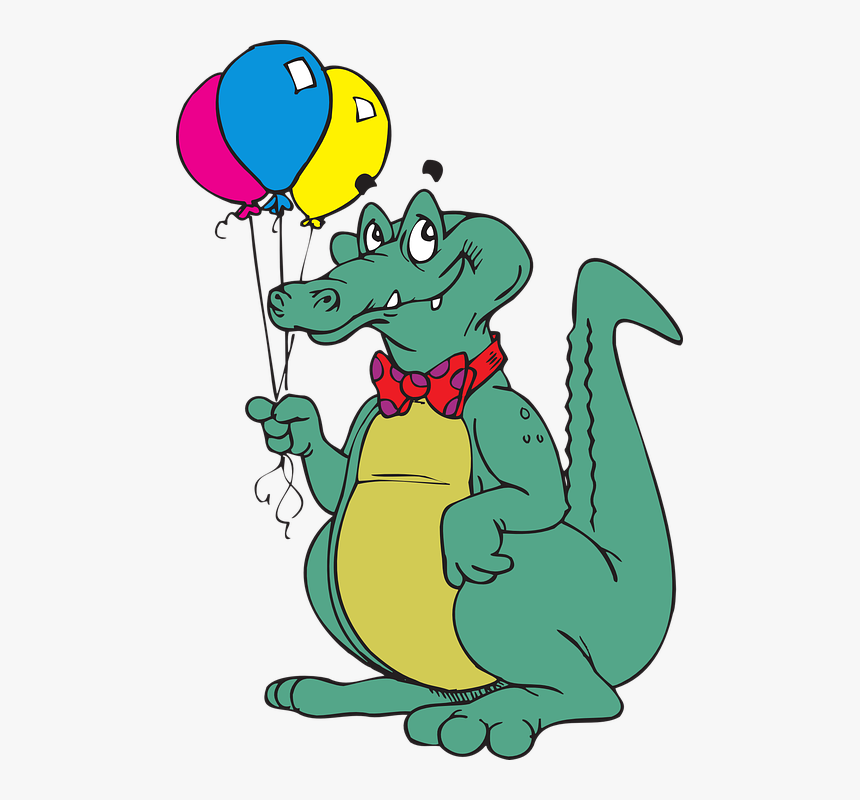 Balloons, Bow, Standing, Eyebrows, Alligator, Green - Happy Birthday Crocodile, HD Png Download, Free Download