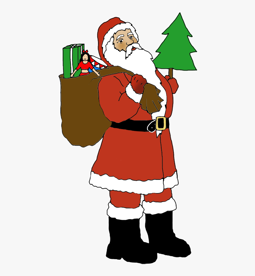 Santa Clip Art With Sack And Christmas Tree - Santa Clipart With Christmas Tree, HD Png Download, Free Download