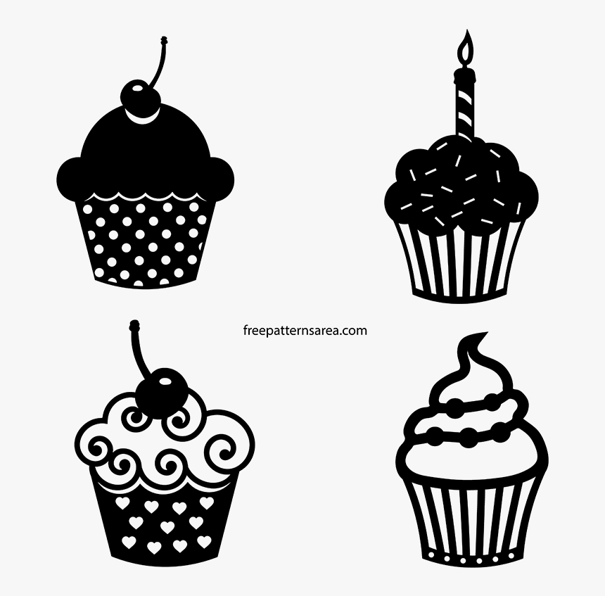 Cupcake Svg Black White - Silhouette Cupcake Vector Png, Transparent Png, Free Download