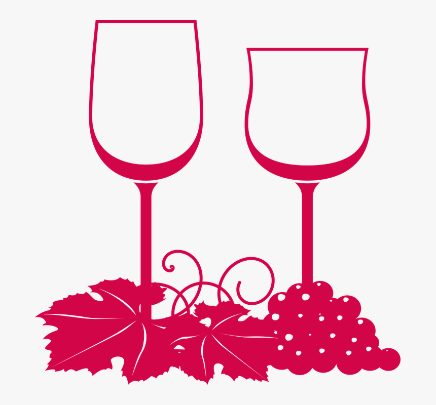 Glasses, Wine, Grapes, Leaves, Pink, Silhouette - Wine Clipart Black And White, HD Png Download, Free Download