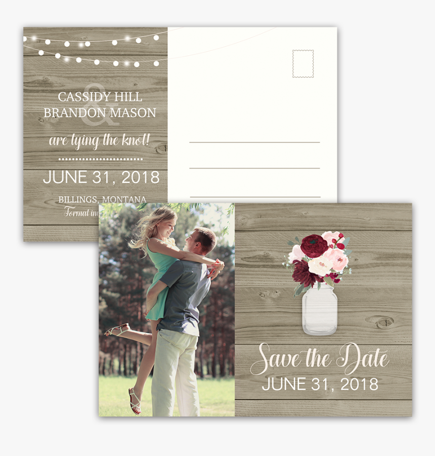 Rustic Postcard Save The Dates Mason Jar With Flowers - L Amour Au Printemps, HD Png Download, Free Download