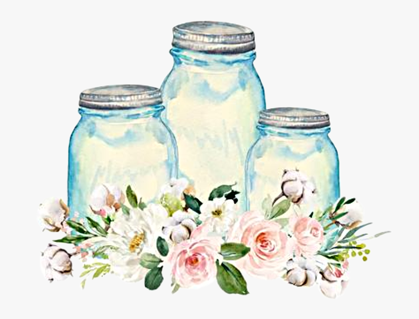 #watercolor #flowers #floral #jars #masonjars #cotton - Garden Roses, HD Png Download, Free Download