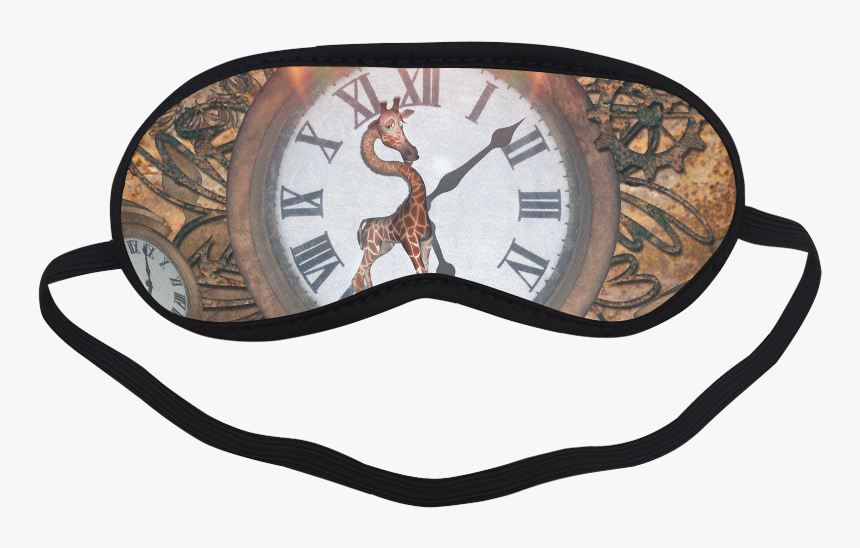 Steampunk, Cute Giraffe On A Clock Sleeping Mask - Funny Sleeping Eye Mask Design, HD Png Download, Free Download