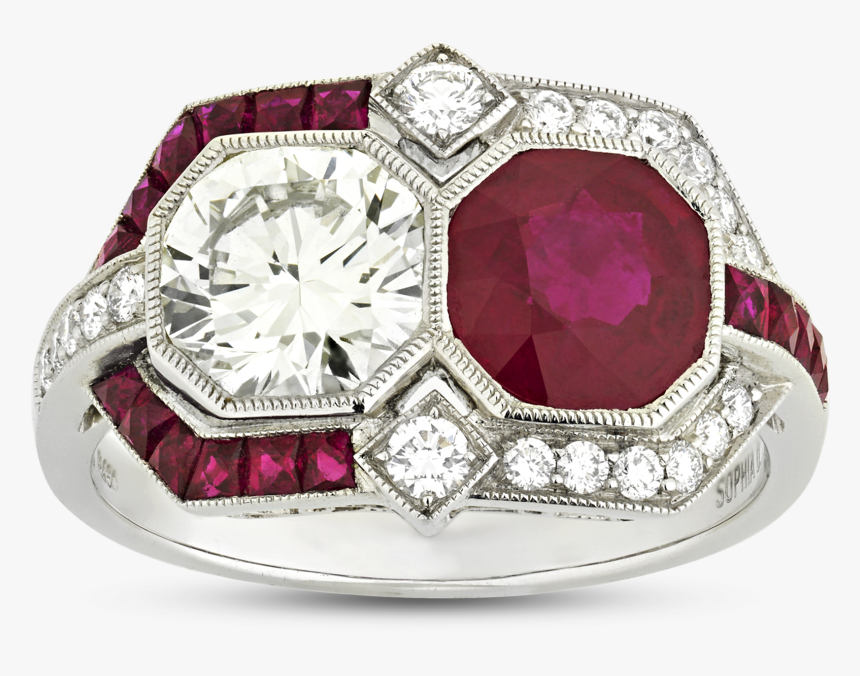 Ruby And Diamond Art Deco-styled Ring, - Engagement Ring, HD Png Download, Free Download