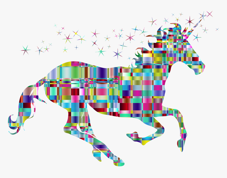 Chromatic Checkered Crystalline Magical Unicorn Clip - Cool Unicorn Clipart Black And White, HD Png Download, Free Download