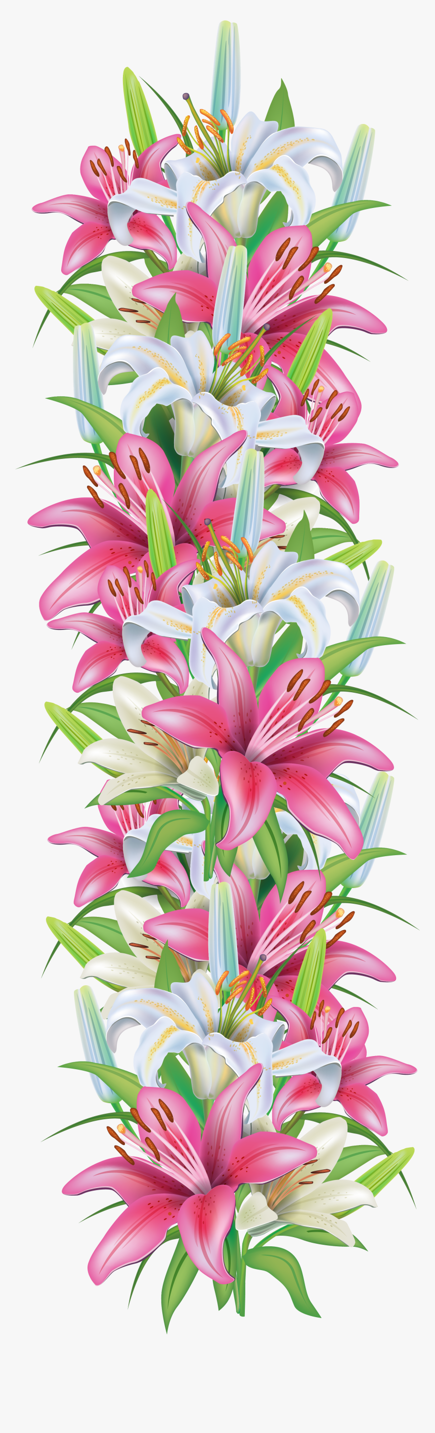 Pink And White Lilies Decoration Border Png Clipart - Border Free Flowers Clipart, Transparent Png, Free Download