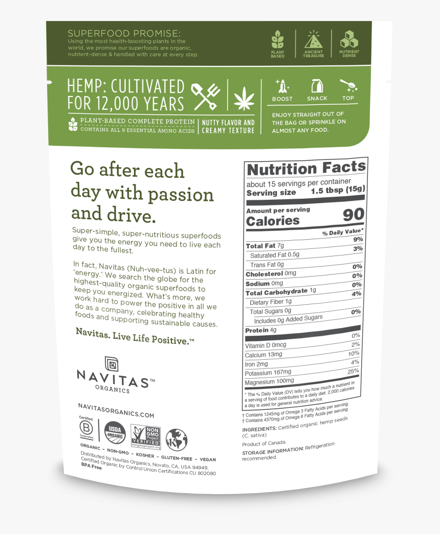 Navitas Hemp Powder Nutrition, HD Png Download, Free Download