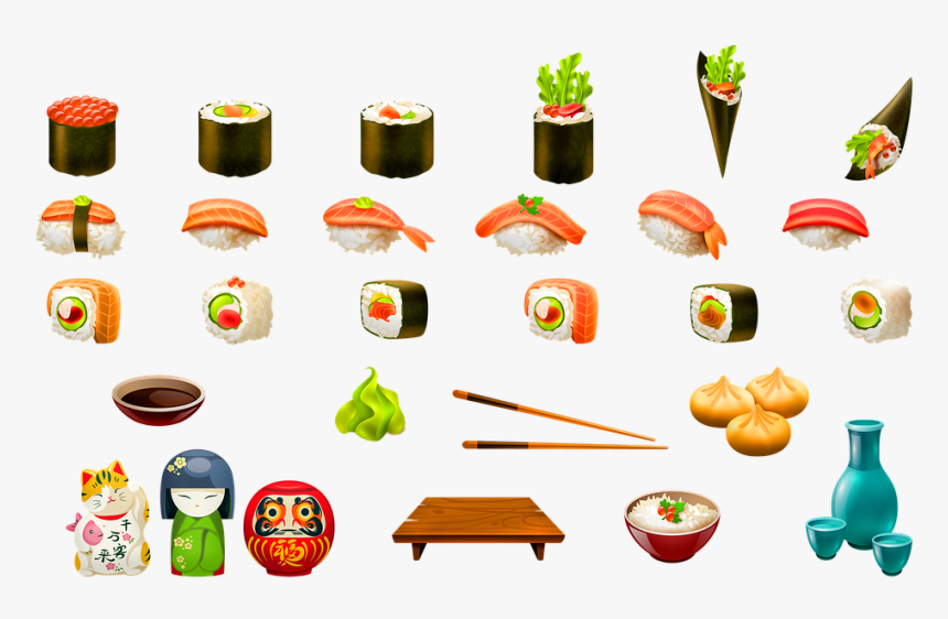 Sushi, Japanese Food, Kokeshi Doll, Maneki Neko, Food - Sushi, HD Png Download, Free Download