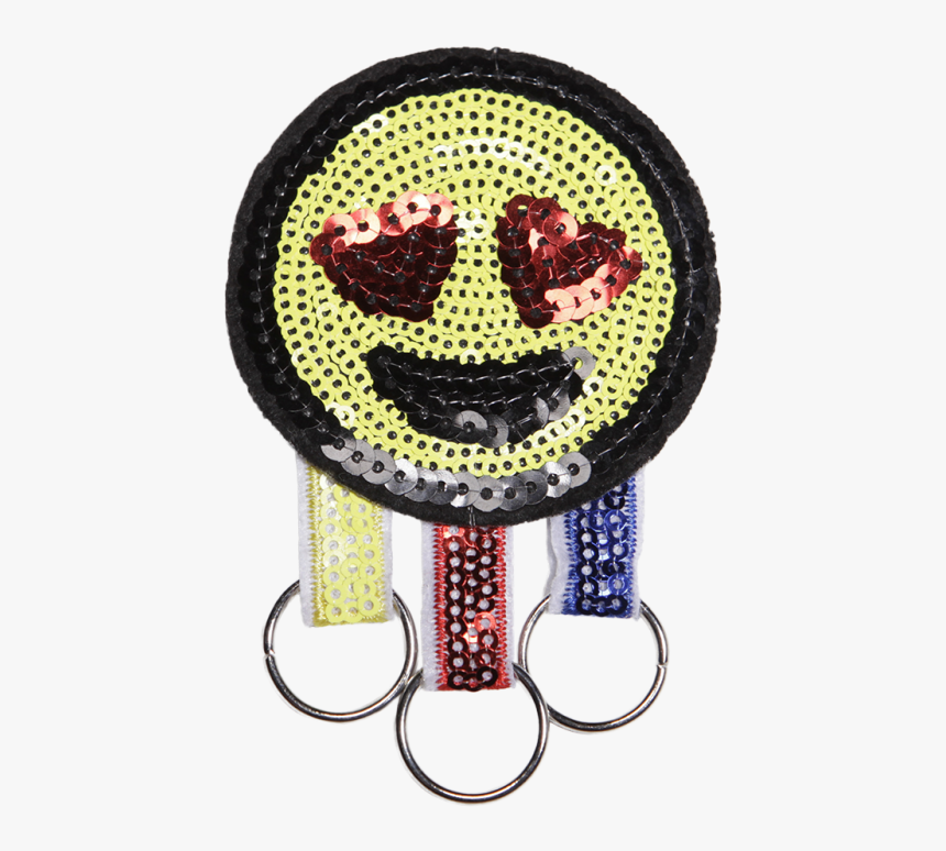 Sequin Smile Round Face With Heart In Eyes Patch With - Keychain, HD Png Download, Free Download