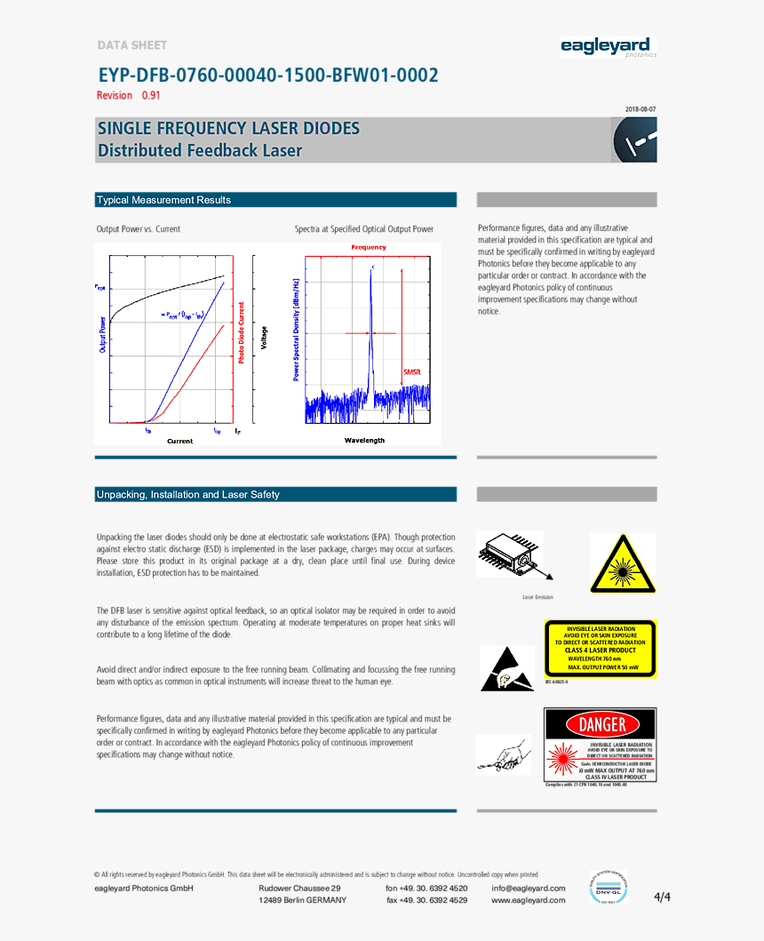 760nm Laser Diode 40mw Dfb Eagleyard Photonics - Using 1030nm Diode Laser As A Seed, HD Png Download, Free Download