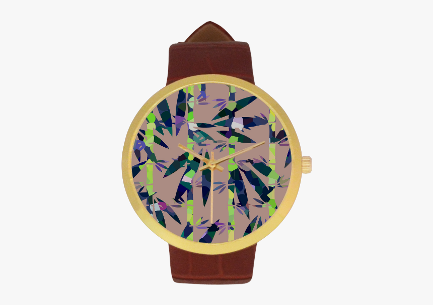 Bamboo Leaves Women"s Golden Leather Strap Watch - Emblem, HD Png Download, Free Download