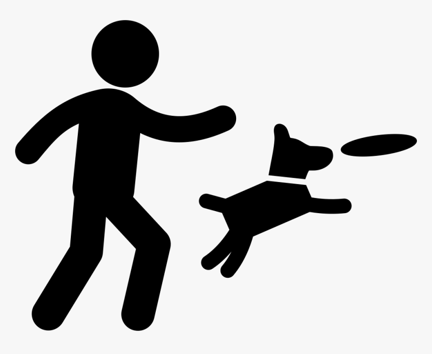 Man Throwing A Disc And Dog Jumping To Catch It - Dog Play Icon Png, Transparent Png, Free Download