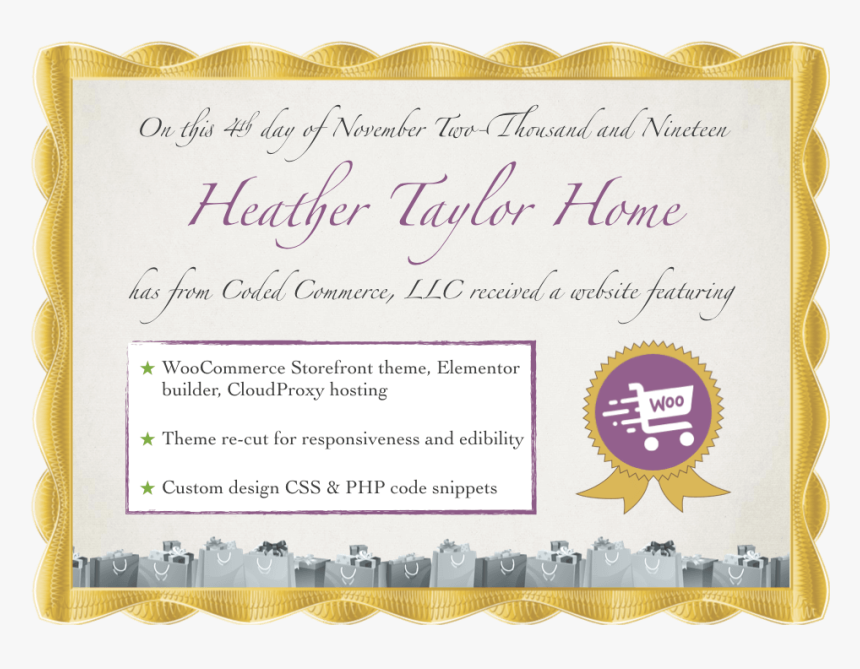 Heather Taylor Home Site Launch Certificate - Calligraphy, HD Png Download, Free Download