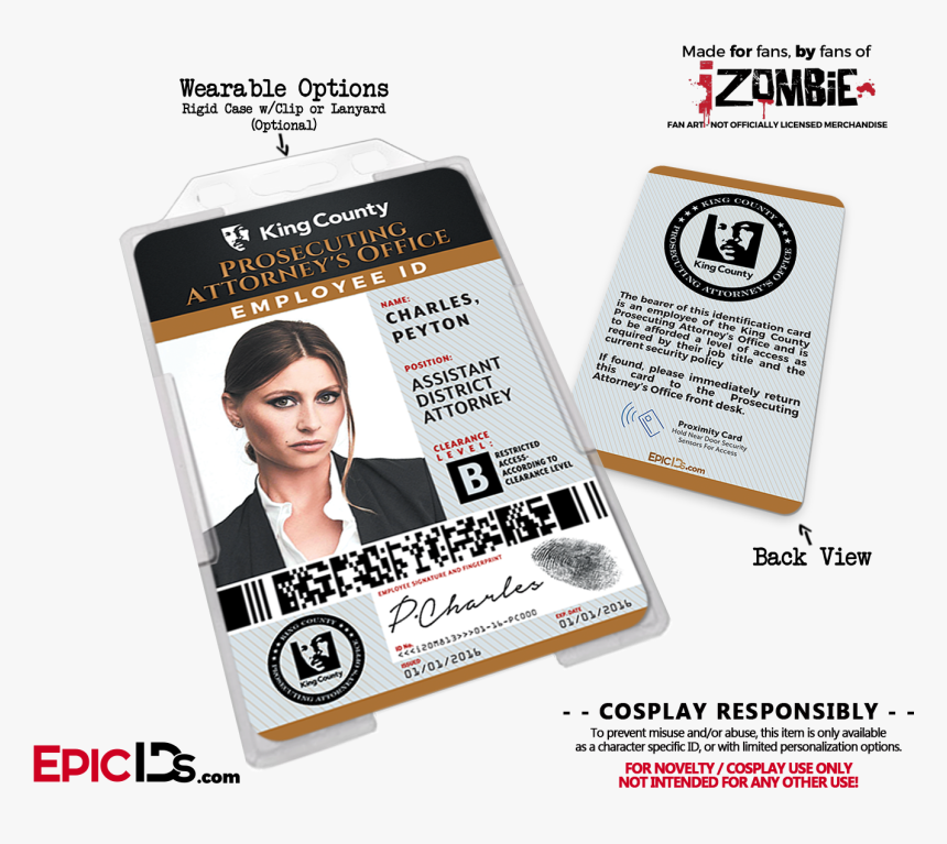 King County Prosecuting Attorney"s Office "izombie - Liv Moore Id Badge, HD Png Download, Free Download