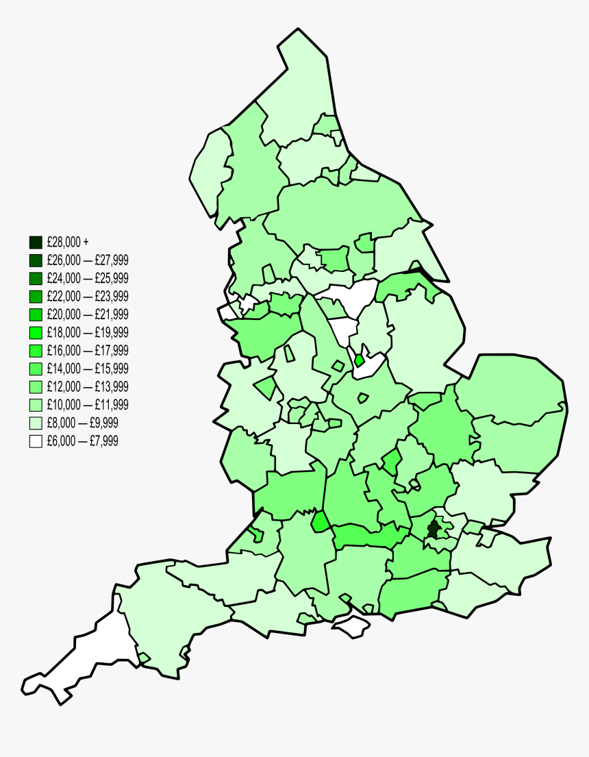 Map Of Nuts 3 Areas In England By Gva Per Capita - Gdp Per Capita Uk Map, HD Png Download, Free Download