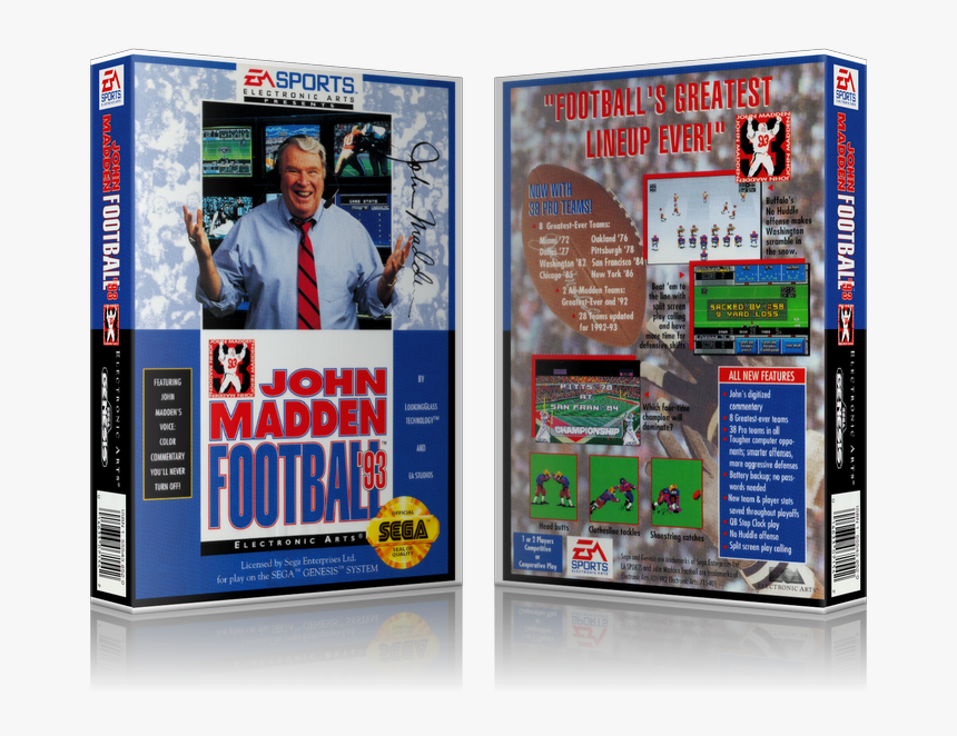 Genesis John Madden Football 93 Sega Megadrive Replacement - John Madden Football 1990 Sega Genesis, HD Png Download, Free Download