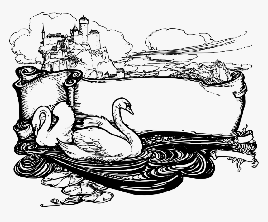 swan scroll line art vintage fantasy fairy tale  wild