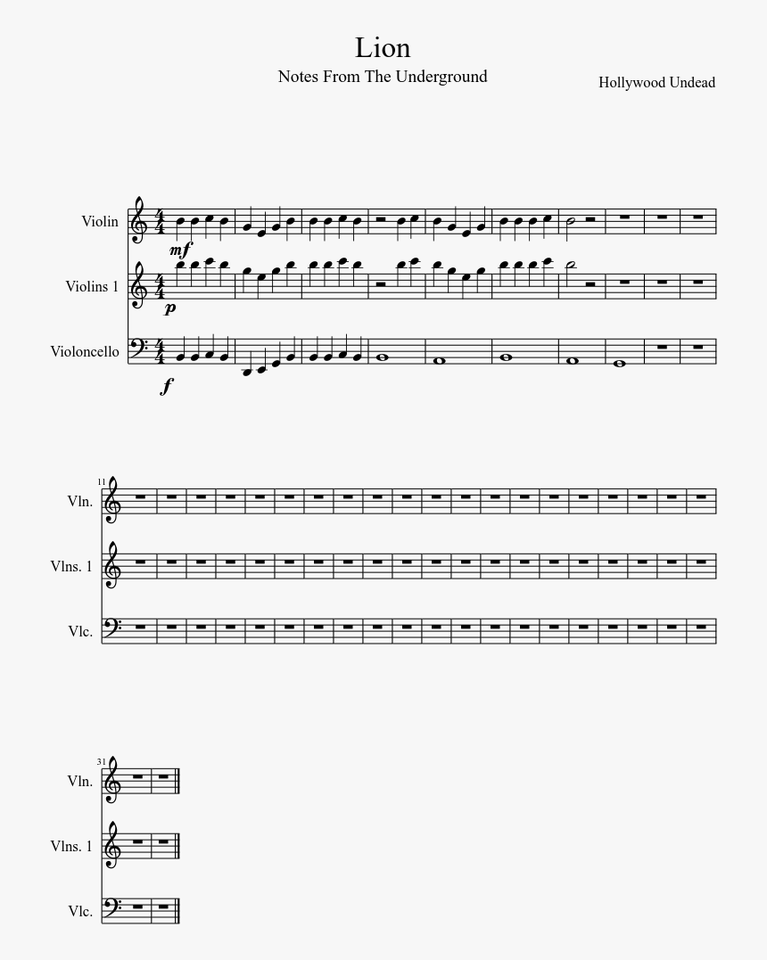 Hollywood Undead Lion Piano Notes, HD Png Download, Free Download