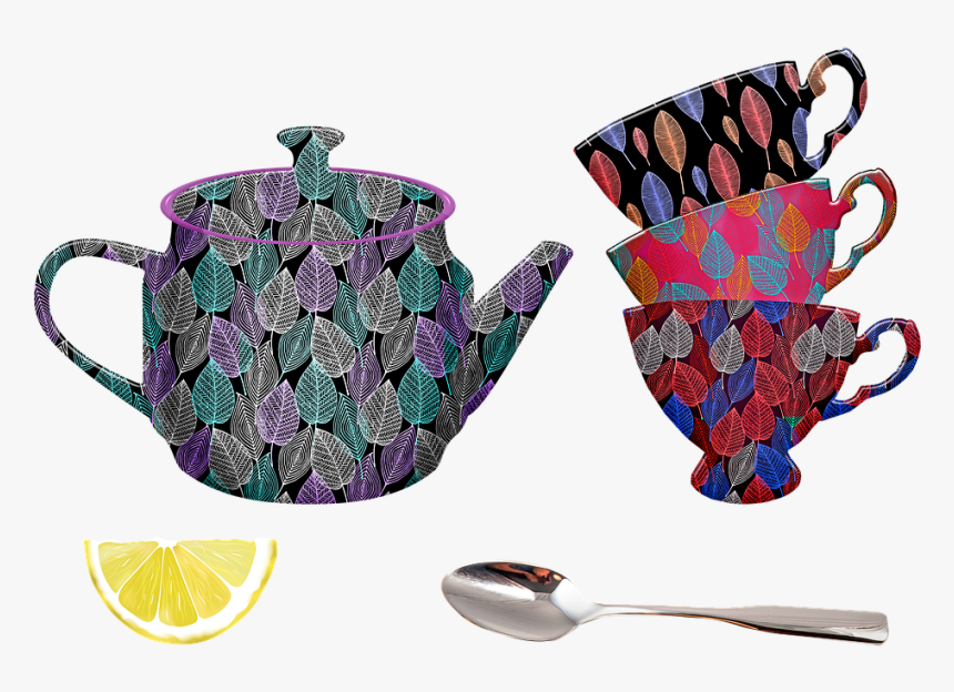 Teacups, Tea Pot, Spoon, Lemon, Leaf Pattern - Pot Meet Kettle, HD Png Download, Free Download