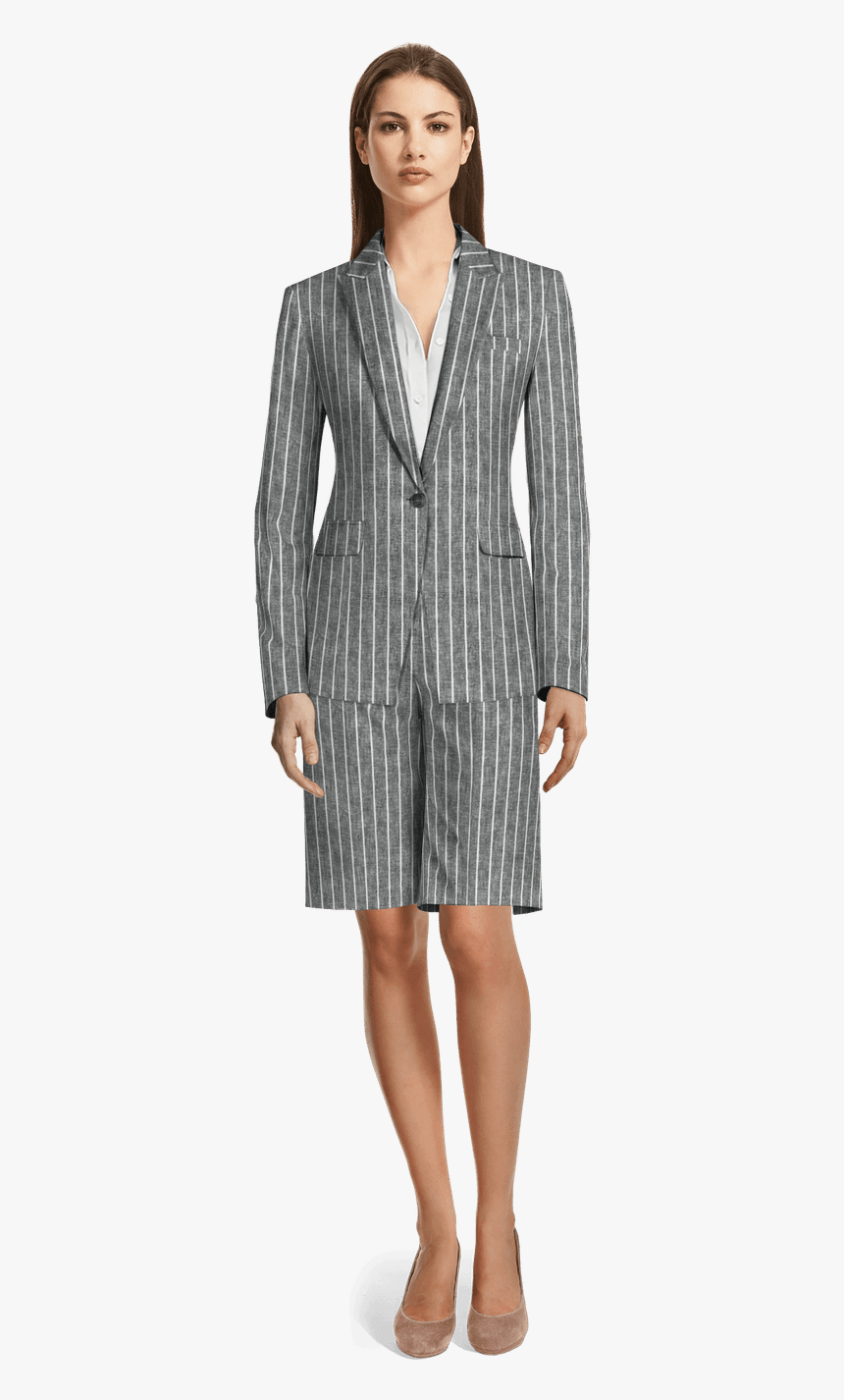Grey No Lapels Linen Woman Suit Without Lapels"

	 - Grey Skirt Suit For Women, HD Png Download, Free Download