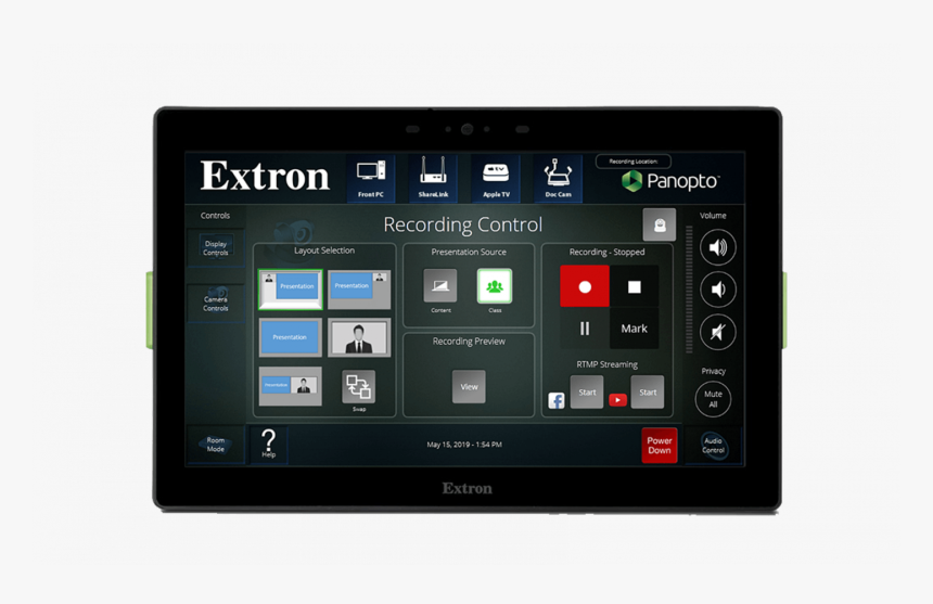 One-touch Video Capture With Panopto And Extron"s Touchpanel - Extron Electronics, HD Png Download, Free Download