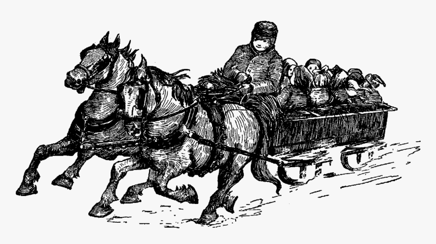Winter Christmas Horses Sleigh Illustration Drawing - Illustration, HD Png Download, Free Download