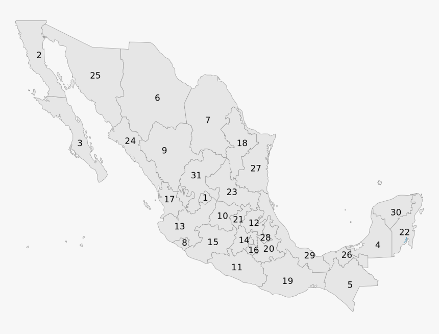 Map Of Mexico States Numbered, HD Png Download, Free Download
