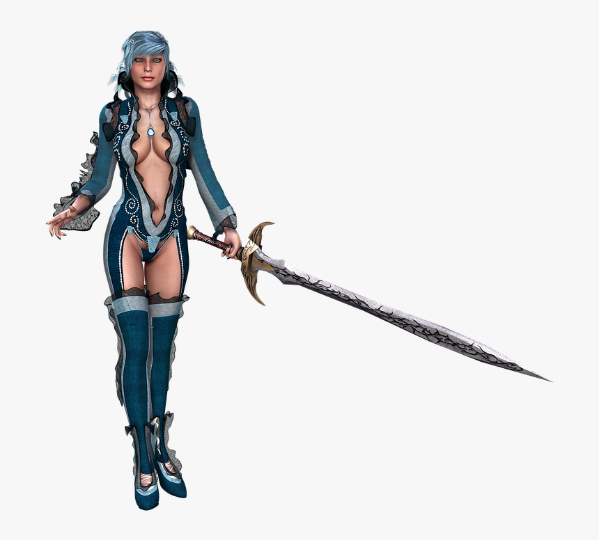 Girl, Sword, Fantasy, Warrior, Blue Hair, Majestic, - Sword Fantasy Warrior Girl, HD Png Download, Free Download