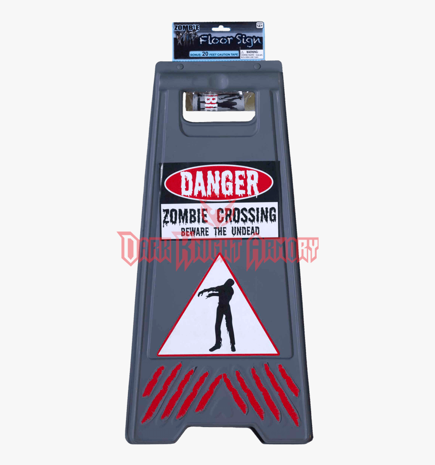 Zombie Floor Sign With Caution Tape - Beware Of Zombie Sign & Tape, HD Png Download, Free Download