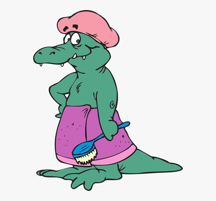 Alligator, Shower, Cap, Towel, Bathing, Brush, Bath - Cartoon With Shower Cap, HD Png Download, Free Download