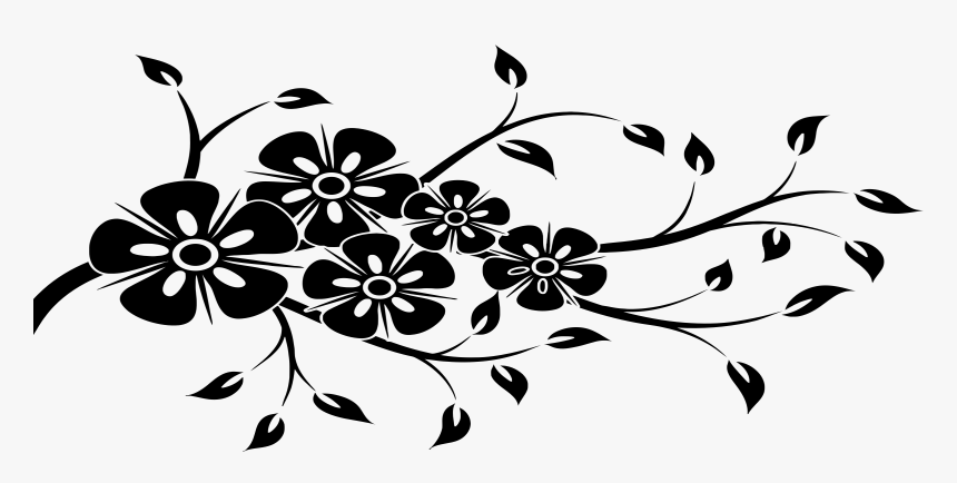 Art,symmetry,monochrome Photography - Flower Branch Silhouette Png, Transparent Png, Free Download