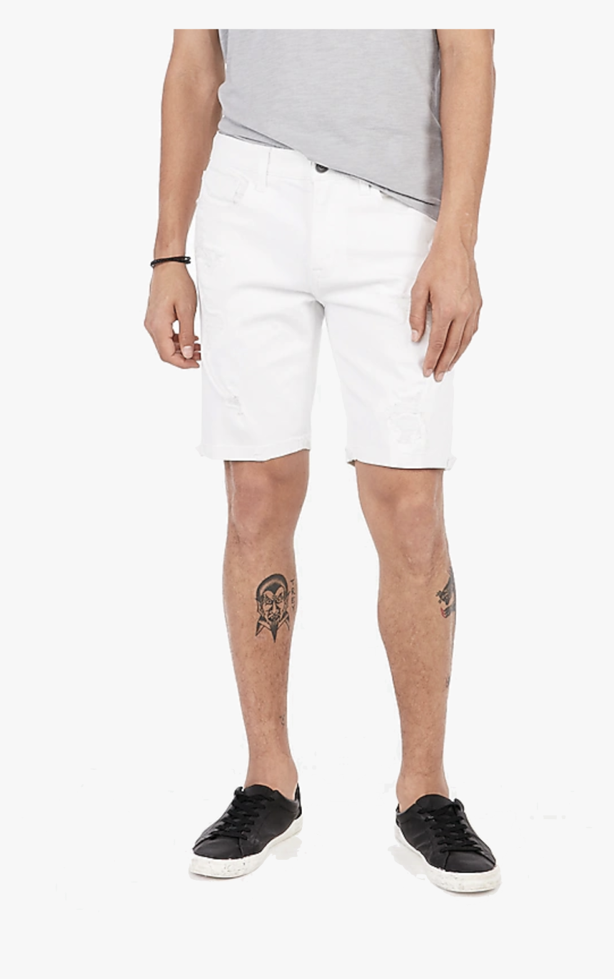 Express Slim 9 Inch White Stretch Distressed Denim - Shorts, HD Png Download, Free Download