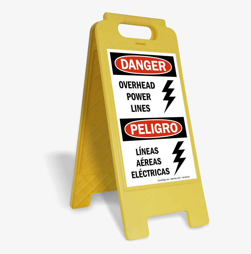 Bilingual Overhead Power Lines Danger Sign - Sign, HD Png Download, Free Download