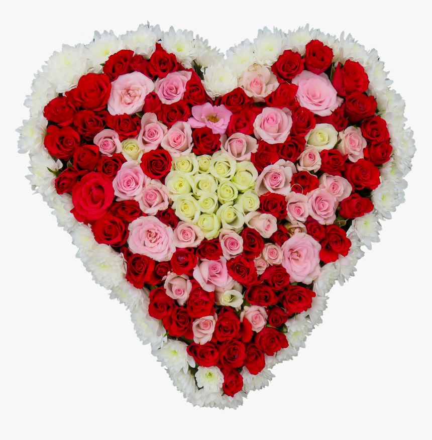 Colorful Flower Heart Png Image - Heart With Red White And Pink Roses, Transparent Png, Free Download