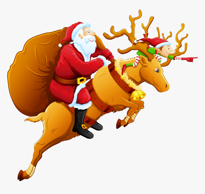 Christmas Png Santa Santa And Reindeer Clip Art Clipart - Santa On A Reindeer, Transparent Png, Free Download