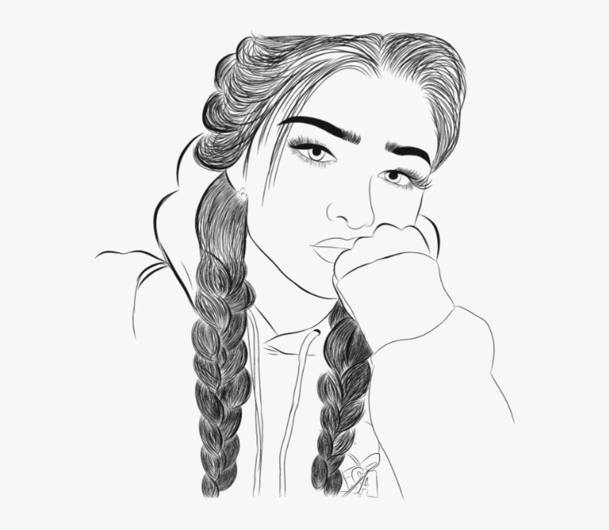 Girl Drawing With Braids Hd Png Download Kindpng