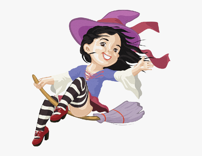 Cute Witches Halloween Cartoon Clip Art Sweeping Broom - Halloween