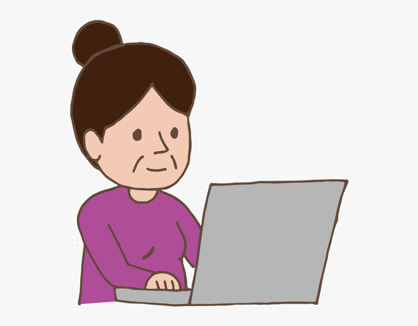 Old Lady Using Laptop - Cartoon Girl On Laptop, HD Png Download, Free Download