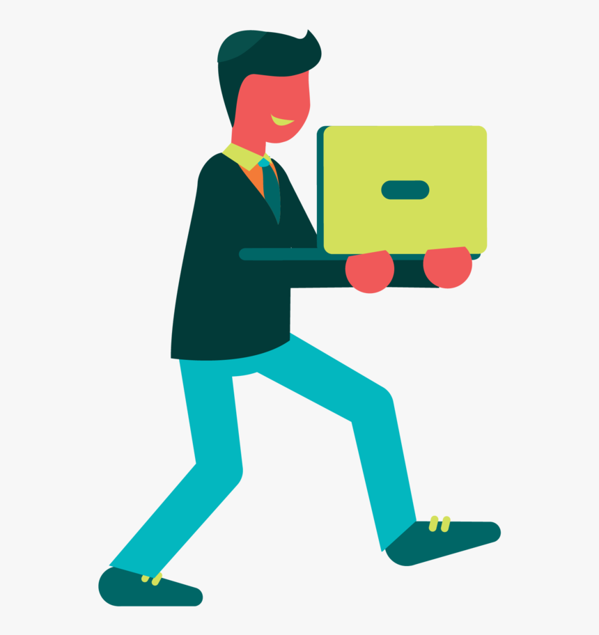 Cartoon Man Walking And Carrying A Laptop - Cartoon, HD Png Download, Free Download