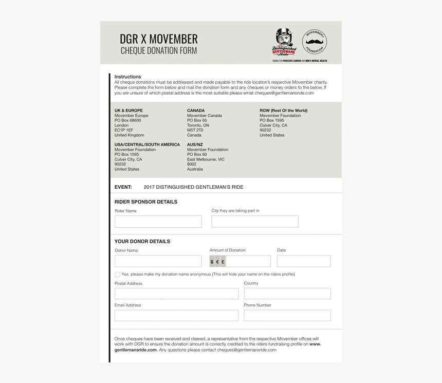 Distinguished Gentleman's Ride Donation Form, HD Png Download, Free Download