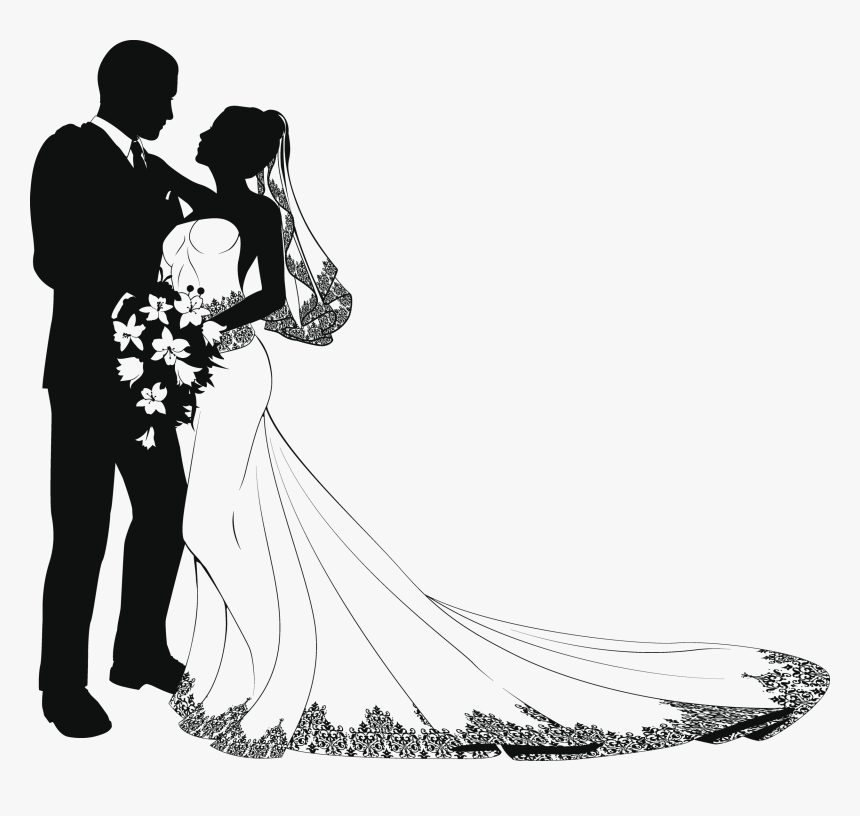 Wedding Drawing Bride Clip Art - Bride And Groom Silhouette, HD Png Download, Free Download