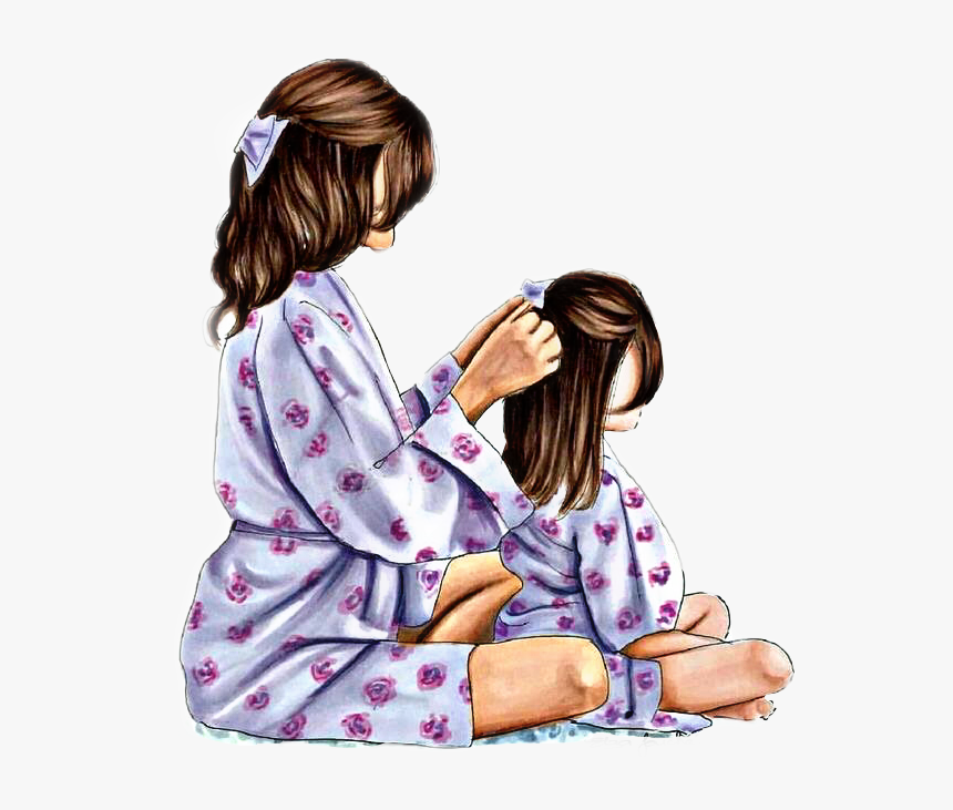 Drawing of mother and daughter hugging each other with love.
