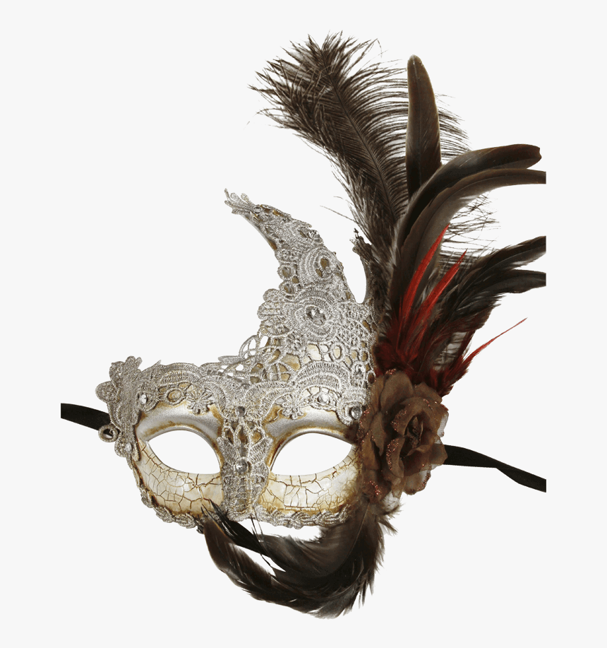 Feathered Silver Lace Masquerade Mask - Mask, HD Png Download, Free Download