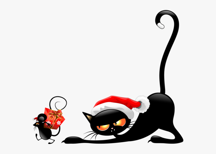 Christmas Cat Black Animal Mouse Cute Mischief - Free Clipart Christmas Cat, HD Png Download, Free Download