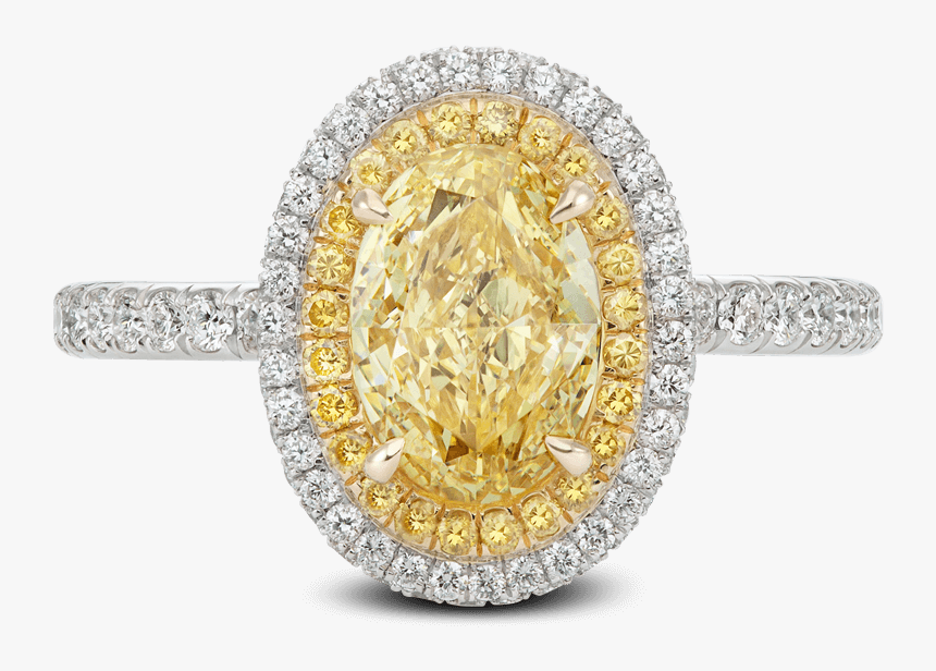 Ring Lumière Yellow Diamond Halo Oval White Diamonds, HD Png Download, Free Download