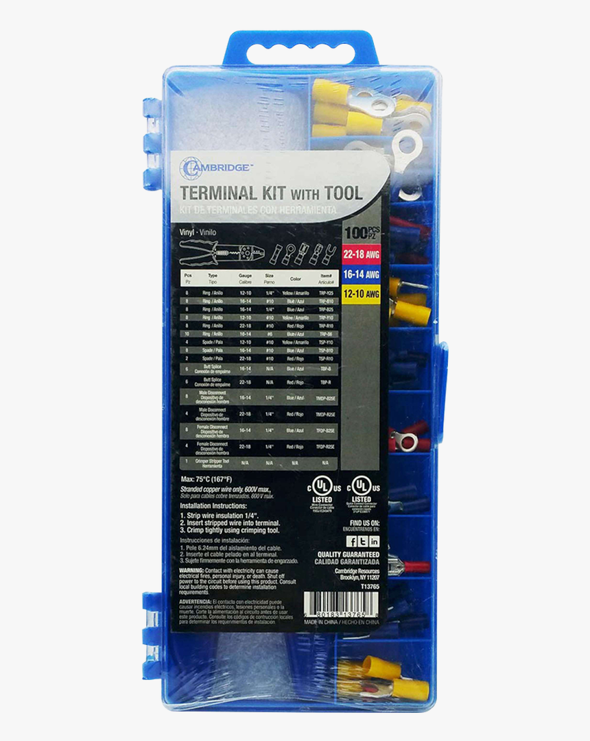 T13765 Assorted Terminal Kit With Crimper - Saw Chain, HD Png Download, Free Download