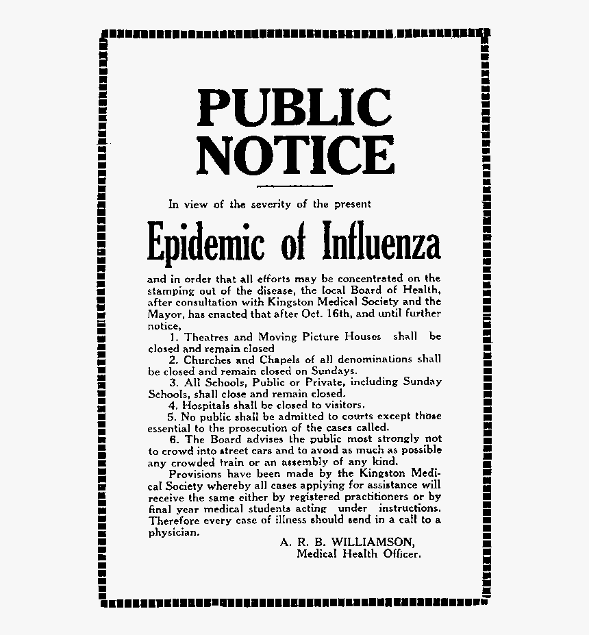 Spanish Flu Notice - Spanish Flu 1918, HD Png Download, Free Download