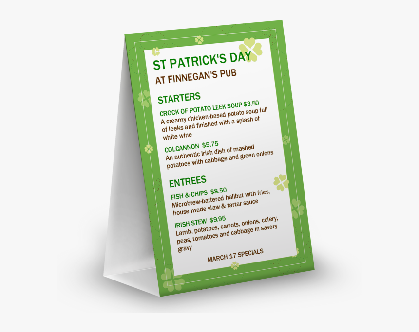 St Patricks Day Drink Menu, HD Png Download, Free Download