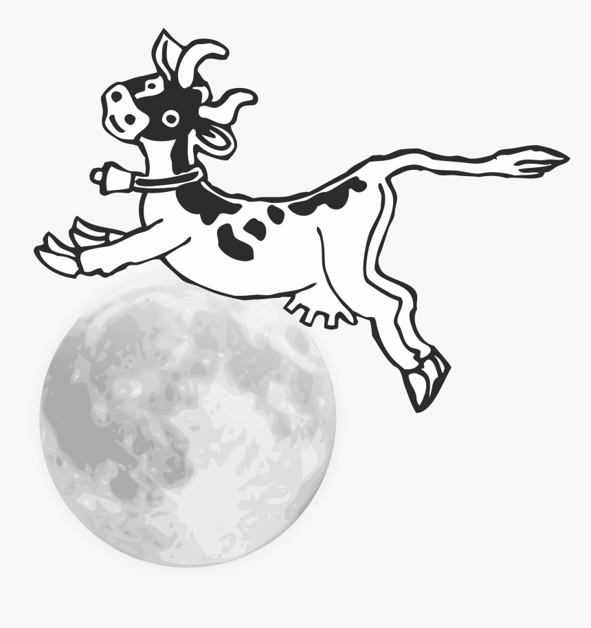 Hd Black And White Stock Cow Jumping Over The Moon - Fox Jumping Clipart Black, HD Png Download, Free Download