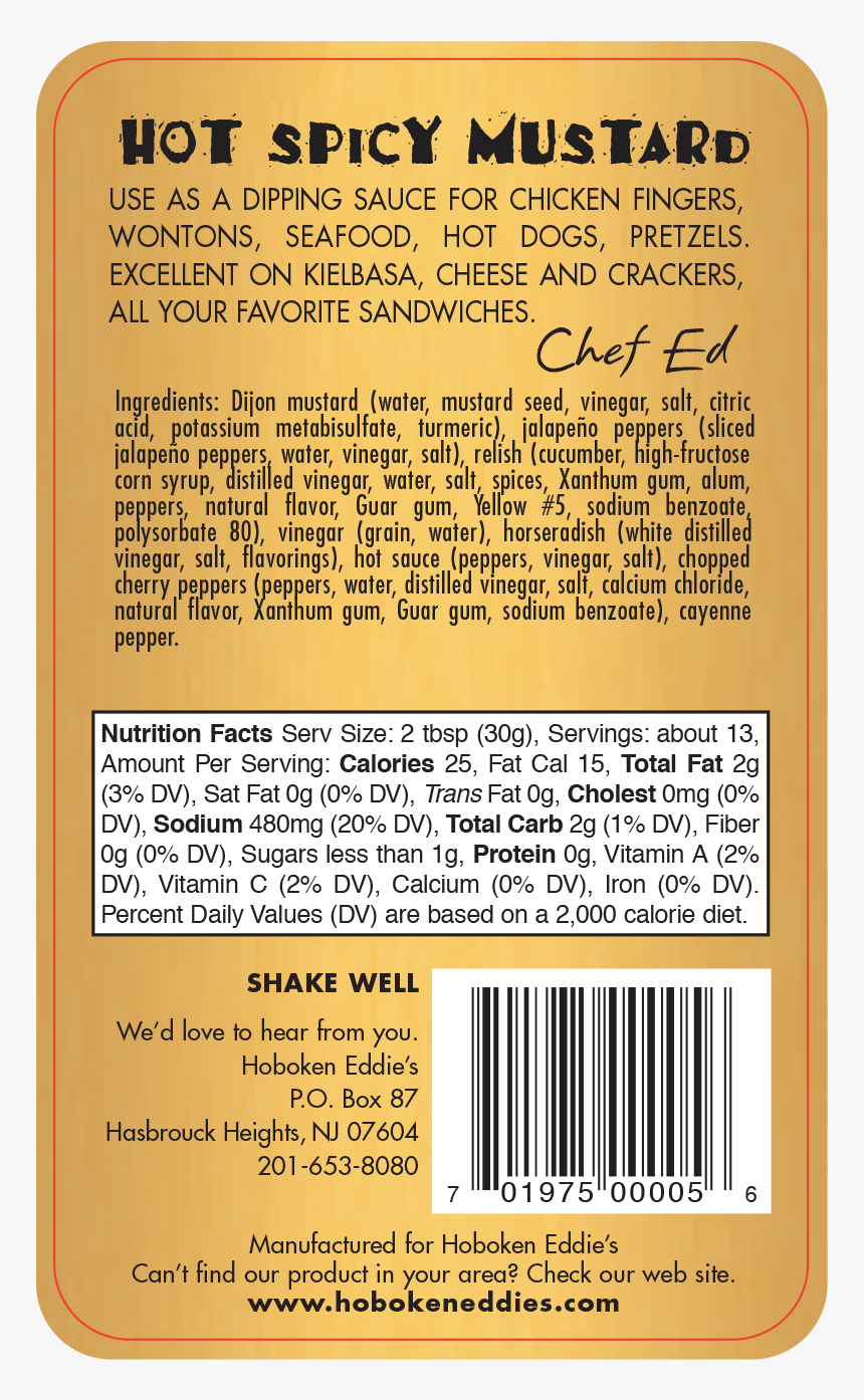 Hot Spicy Mustard 14 Oz Back - General Supply, HD Png Download, Free Download